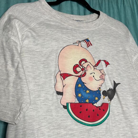 SW8th Vintage Pig and Watermelon Cotton Short Sleeve T-Shirt Medium - Picture 3 of 5